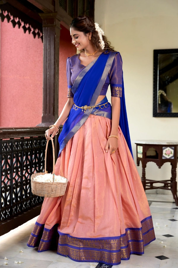 Azorte Fashion Kanchipuram Silk Zari Weaving Lehenga Choli with Georgette Dupatta - MLA, Stitched, Unstitched