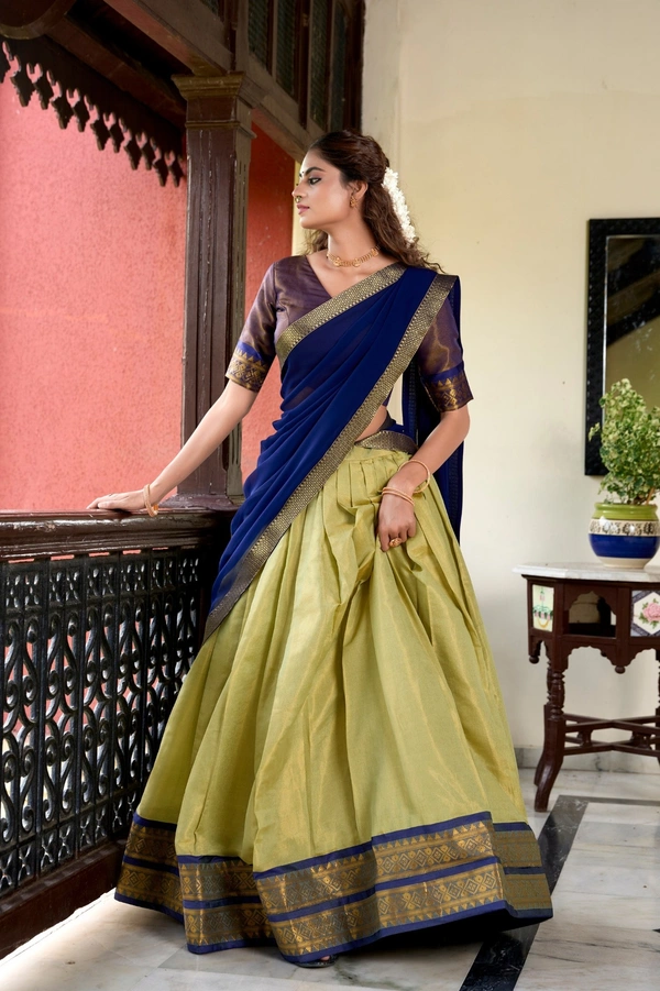 Azorte Fashion Kanchipuram Silk Zari Weaving Lehenga Choli with Georgette Dupatta - HSK, Stitched, Unstitched