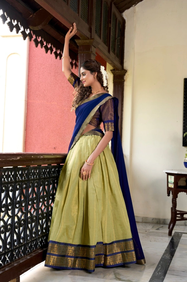 Azorte Fashion Kanchipuram Silk Zari Weaving Lehenga Choli with Georgette Dupatta - HSK, Stitched, Unstitched