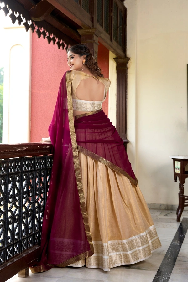 Azorte Fashion Kanchipuram Silk Zari Weaving Lehenga Choli with Georgette Dupatta - DWO, Stitched, Unstitched