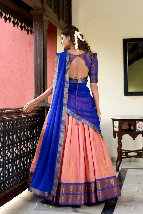 Azorte Fashion Kanchipuram Silk Zari Weaving Lehenga Choli with Georgette Dupatta - MLA, Stitched, Unstitched