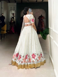 Azorte Fashion White Georgette Wedding Lehenga Choli with Sequins & Thread Embroidery - Stitched, Unstitched