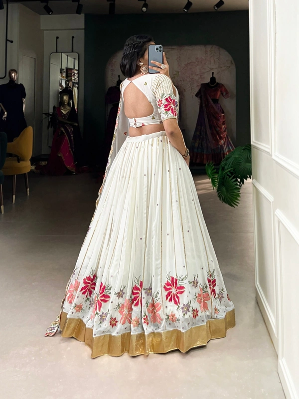 Azorte Fashion White Georgette Wedding Lehenga Choli with Sequins & Thread Embroidery - Stitched, Unstitched