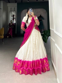 Azorte Fashion Kalyani Cotton Zari Woven Lehenga Choli with Georgette Dupatta – Traditional Festive Wear Set - Rose, Stitched, Unstitched