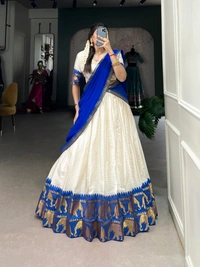 Azorte Fashion Kalyani Cotton Zari Woven Lehenga Choli with Georgette Dupatta – Traditional Festive Wear Set - BLU, Stitched, Unstitched
