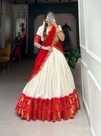Azorte Fashion Kalyani Cotton Zari Woven Lehenga Choli with Georgette Dupatta – Traditional Festive Wear Set - RED, Stitched, Unstitched