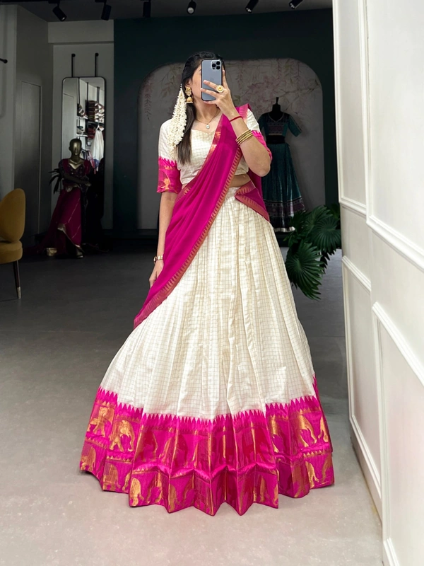 Azorte Fashion Kalyani Cotton Zari Woven Lehenga Choli with Georgette Dupatta – Traditional Festive Wear Set - Rose, Stitched, Unstitched