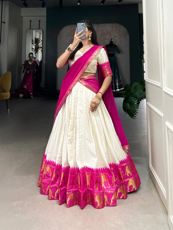 Azorte Fashion Kalyani Cotton Zari Woven Lehenga Choli with Georgette Dupatta – Traditional Festive Wear Set - Rose, Stitched, Unstitched