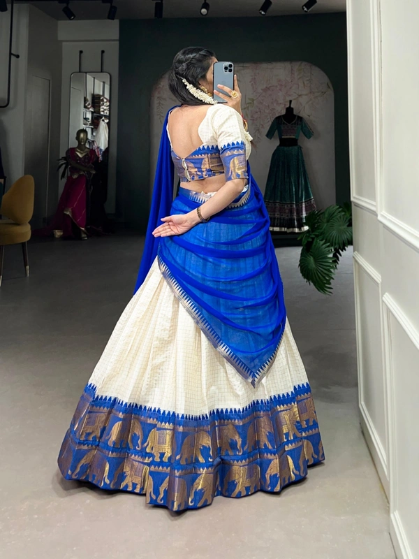 Azorte Fashion Kalyani Cotton Zari Woven Lehenga Choli with Georgette Dupatta – Traditional Festive Wear Set - BLU, Stitched, Unstitched