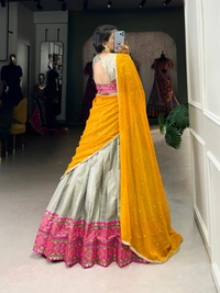Azorte Fashion Jacquard Silk Kanjivaram Ikkat Lehenga Choli with Sequins Georgette Dupatta – Premium Festive Wear - SLK, Stitched, Unstitched