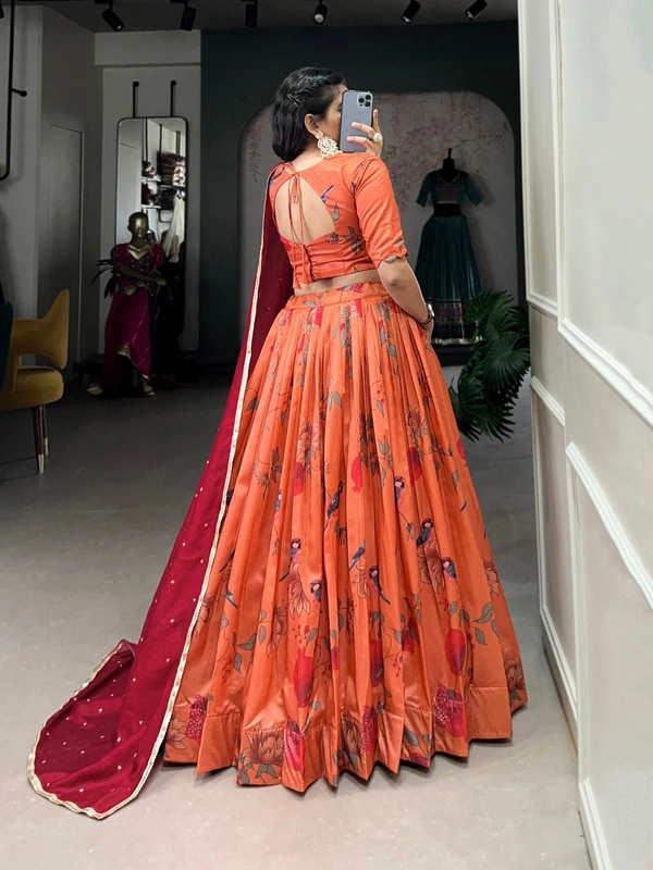 Azorte Fashion Tussar Silk Printed Lehenga Choli Set with Embroidered Vichitra Silk Dupatta – Elegant Festive & Wedding Wear - Stitched, Unstitched