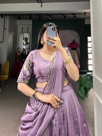Azorte Fashion Lavender Vichitra Simmer Lehenga Choli for Bridesmaids | Embroidered Lehenga with Dupatta – Wedding Collection  - Stitched, Unstitched