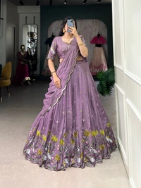Azorte Fashion Lavender Vichitra Simmer Lehenga Choli for Bridesmaids | Embroidered Lehenga with Dupatta – Wedding Collection  - Stitched, Unstitched