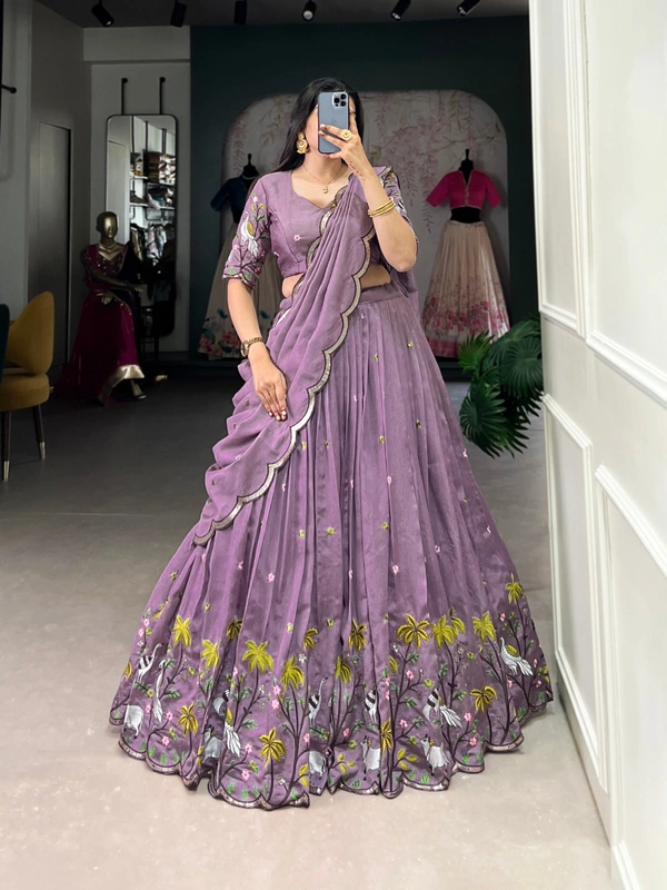Azorte Fashion Lavender Vichitra Simmer Lehenga Choli for Bridesmaids | Embroidered Lehenga with Dupatta – Wedding Collection  - Stitched, Unstitched