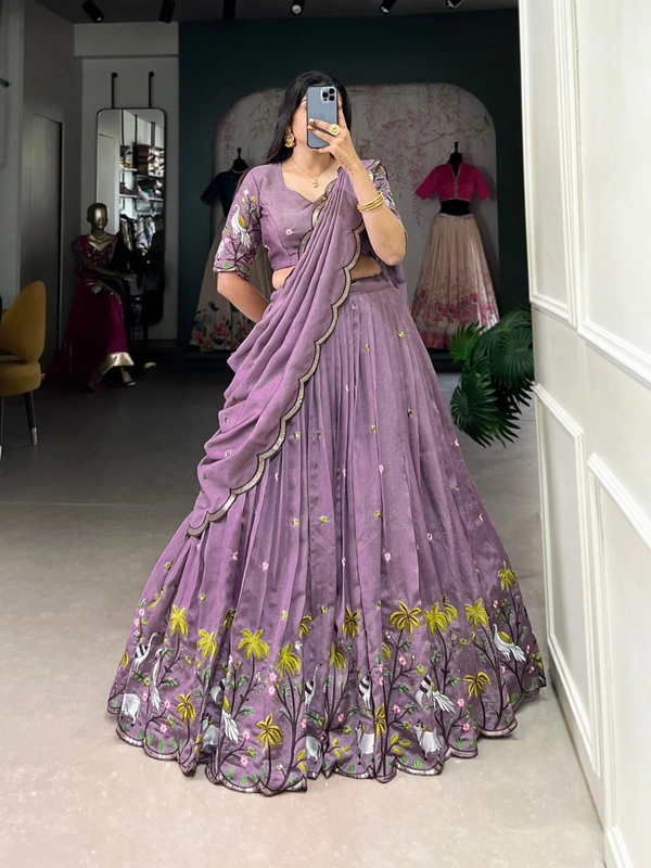 Azorte Fashion Lavender Vichitra Simmer Lehenga Choli for Bridesmaids | Embroidered Lehenga with Dupatta – Wedding Collection  - Stitched, Unstitched