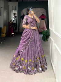 Azorte Fashion Lavender Vichitra Simmer Lehenga Choli for Bridesmaids | Embroidered Lehenga with Dupatta – Wedding Collection  - Stitched, Unstitched