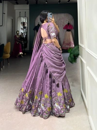 Azorte Fashion Lavender Vichitra Simmer Lehenga Choli for Bridesmaids | Embroidered Lehenga with Dupatta – Wedding Collection  - Stitched, Unstitched