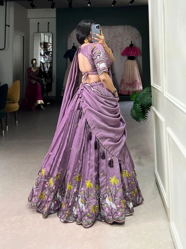 Azorte Fashion Lavender Vichitra Simmer Lehenga Choli for Bridesmaids | Embroidered Lehenga with Dupatta – Wedding Collection  - Stitched, Unstitched