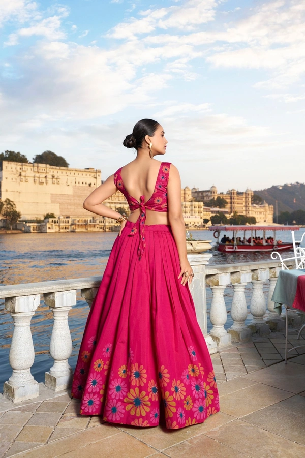 Azorte Fashion Floral Printed Tussar Silk Lehenga Choli with Dupatta | Foil Work | - RMZ, Stitched, Unstitched