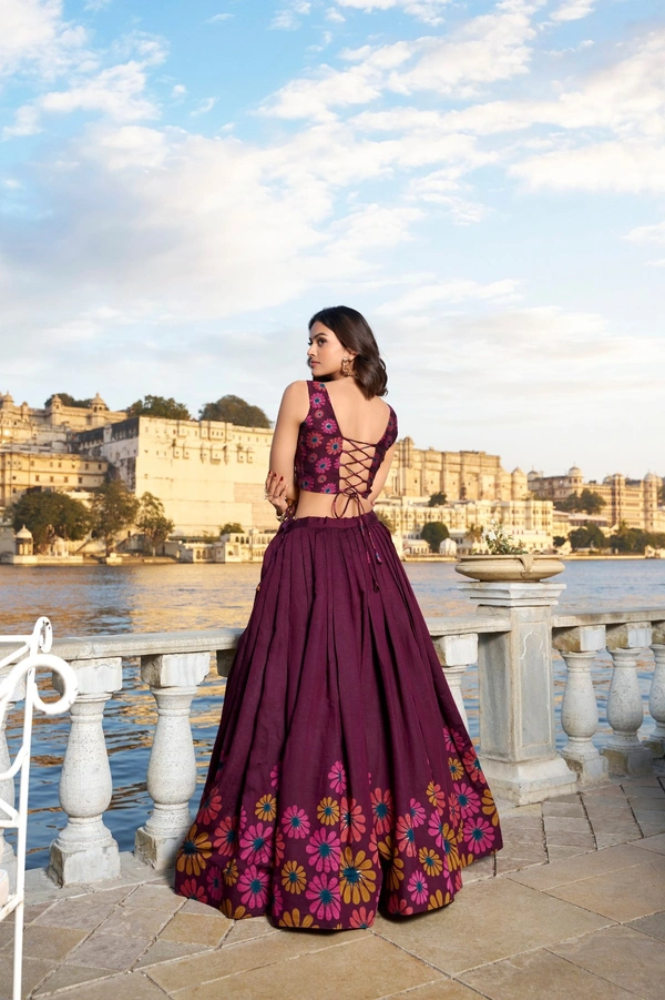 Azorte Fashion Floral Printed Tussar Silk Lehenga Choli with Dupatta | Foil Work | - WNE, Stitched, Unstitched