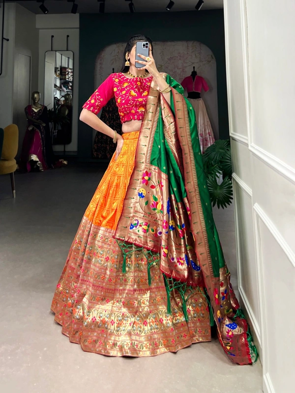Azorte Fashion Paithani Jacquard Lehenga Choli with Zari Weaving & Embroidered Blouse | Heritage Festive Wear - Stitched, Unstitched