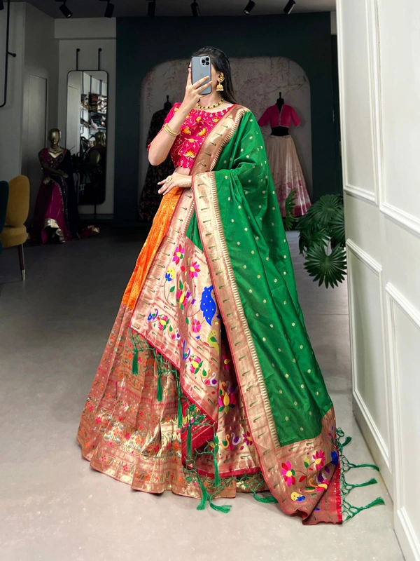Azorte Fashion Paithani Jacquard Lehenga Choli with Zari Weaving & Embroidered Blouse | Heritage Festive Wear - Stitched, Unstitched