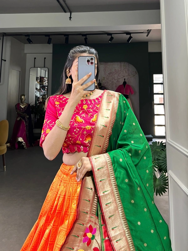 Azorte Fashion Paithani Jacquard Lehenga Choli with Zari Weaving & Embroidered Blouse | Heritage Festive Wear - Stitched, Unstitched