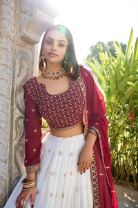 Azorte Fashion Elegant White Georgette Lehenga Choli Set | Sequins & Thread Embroidery with Can Can Flair - Stitched, Unstitched