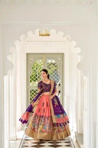 Azorte Fashion  Dola Silk Kalamkari Printed Lehenga Choli Set with Dupatta | Traditional Ethnic Wear - SMN, Stitched, Unstitched