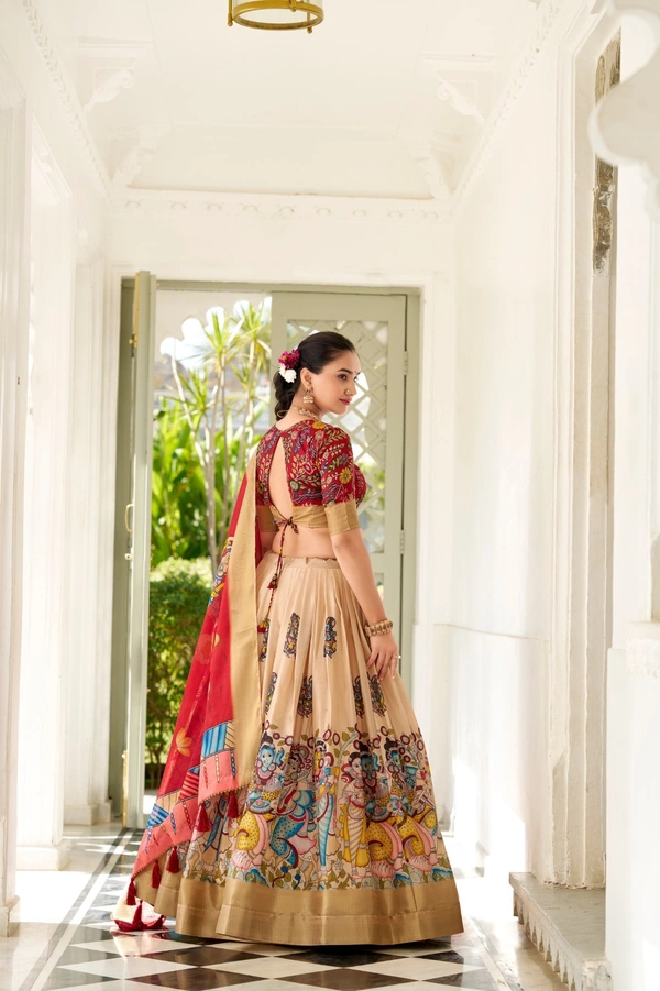 Azorte Fashion  Dola Silk Kalamkari Printed Lehenga Choli Set with Dupatta | Traditional Ethnic Wear - TWD, Stitched, Unstitched