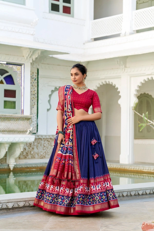Azorte Fashion Tussar Silk Patola Print Lehenga Choli | Festive Wear Foil Work Lehenga Set with Dupatta - NBL, Stitched, Unstitched