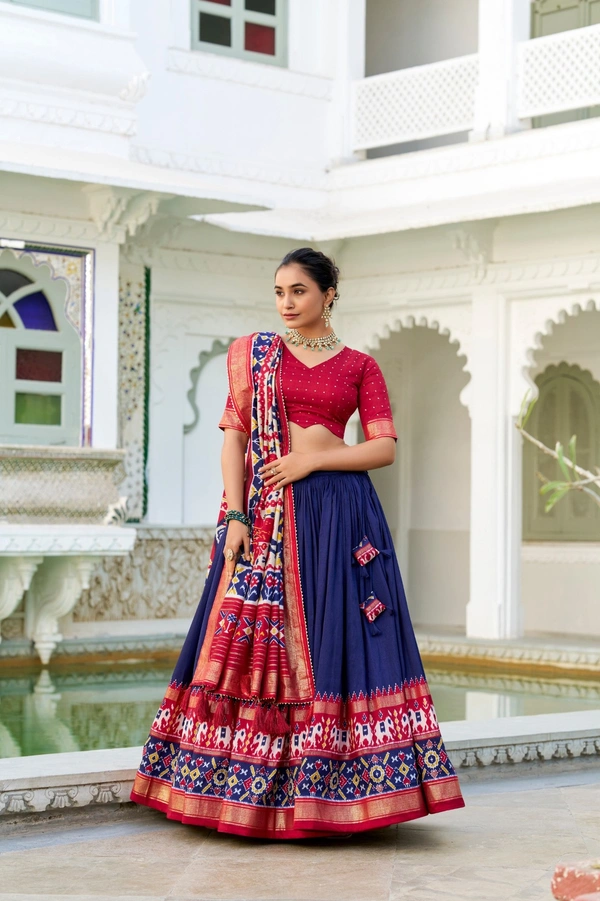 Azorte Fashion Tussar Silk Patola Print Lehenga Choli | Festive Wear Foil Work Lehenga Set with Dupatta - NBL, Stitched, Unstitched