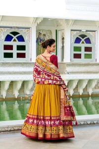 Azorte Fashion Tussar Silk Patola Print Lehenga Choli | Festive Wear Foil Work Lehenga Set with Dupatta - MST, Stitched, Unstitched
