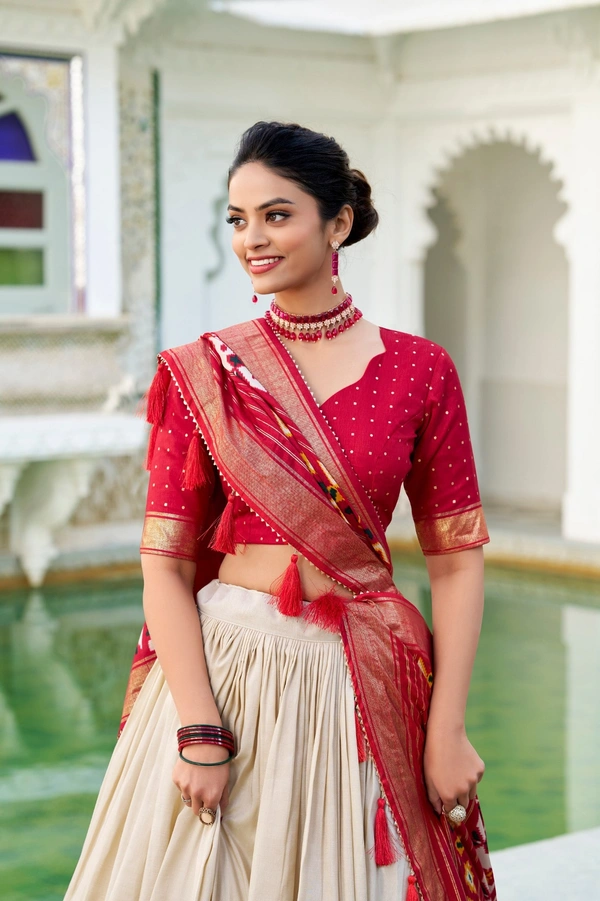 Azorte Fashion Tussar Silk Patola Print Lehenga Choli | Festive Wear Foil Work Lehenga Set with Dupatta - OWT, Stitched, Unstitched