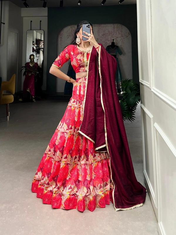 Azorte Fashion Tussar Silk Printed Lehenga Choli with Vichitra Silk Dupatta | Traditional Wear for Weddings & Festivals - Stitched, Stitched at 38" (Adjustable 36"–42")