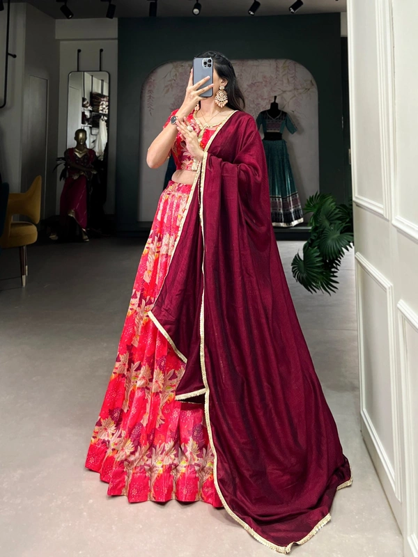 Azorte Fashion Tussar Silk Printed Lehenga Choli with Vichitra Silk Dupatta | Traditional Wear for Weddings & Festivals - Stitched, Stitched at 38" (Adjustable 36"–42")