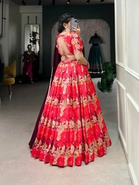 Azorte Fashion Tussar Silk Printed Lehenga Choli with Vichitra Silk Dupatta | Traditional Wear for Weddings & Festivals - Stitched, Stitched at 38" (Adjustable 36"–42")