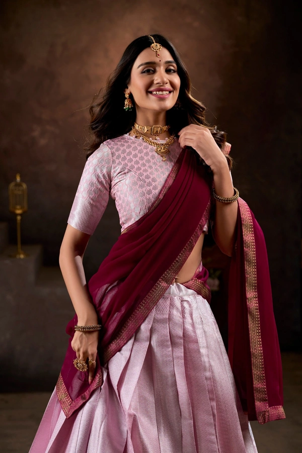 Azorte Fashion Jacquard Silk Lehenga Choli Set with Georgette Dupatta – Lavanya Collection | Traditional Festive Wear - LPI, Stitched, Stitched at 40" (Adjustable from 38" to 42")