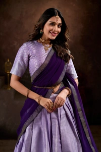 Azorte Fashion Jacquard Silk Lehenga Choli Set with Georgette Dupatta – Lavanya Collection | Traditional Festive Wear - LUV, Stitched, Stitched at 40" (Adjustable from 38" to 42")