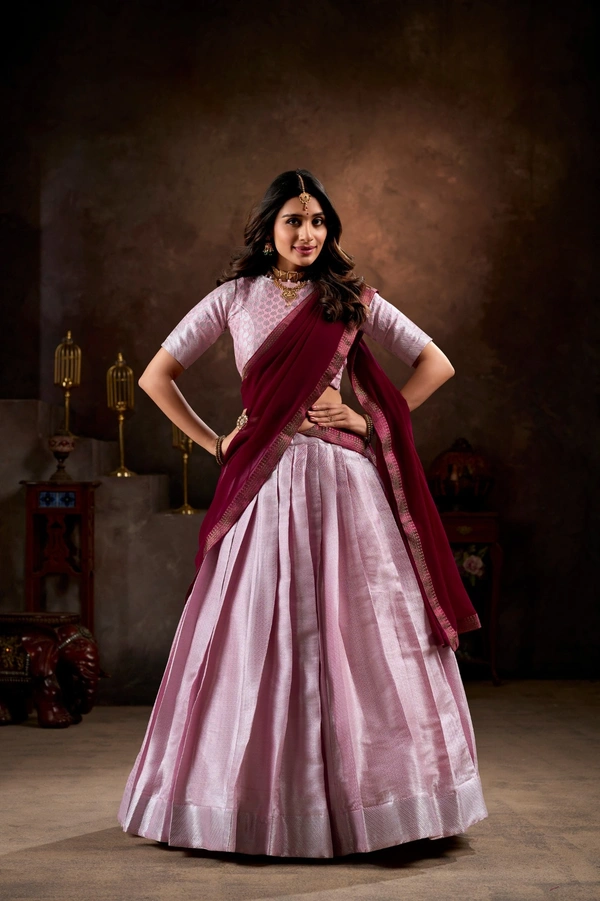 Azorte Fashion Jacquard Silk Lehenga Choli Set with Georgette Dupatta – Lavanya Collection | Traditional Festive Wear - LPI, Stitched, Stitched at 40" (Adjustable from 38" to 42")
