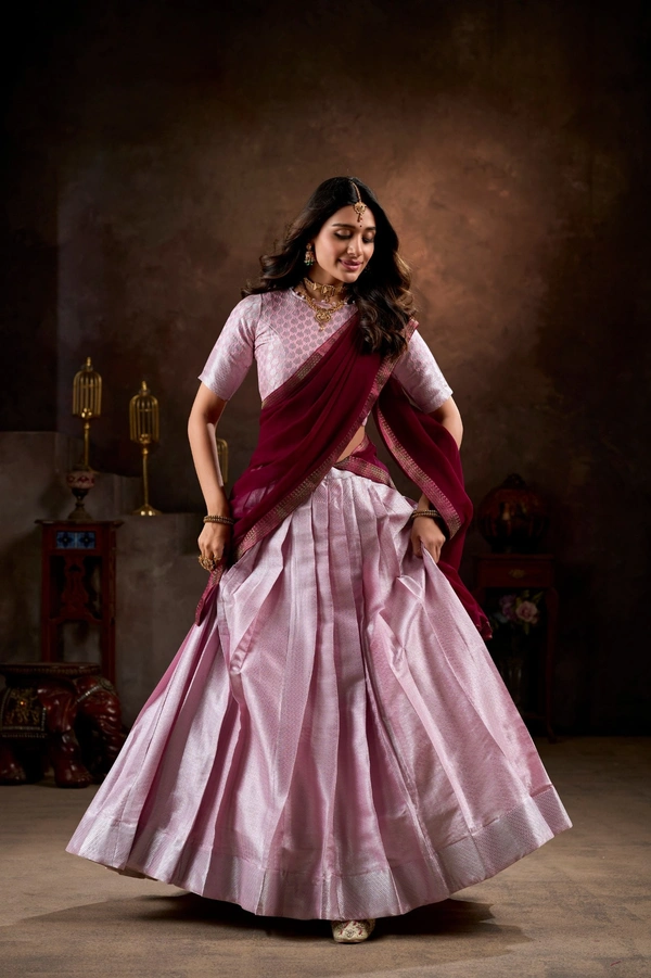 Azorte Fashion Jacquard Silk Lehenga Choli Set with Georgette Dupatta – Lavanya Collection | Traditional Festive Wear - LPI, Stitched, Stitched at 40" (Adjustable from 38" to 42")