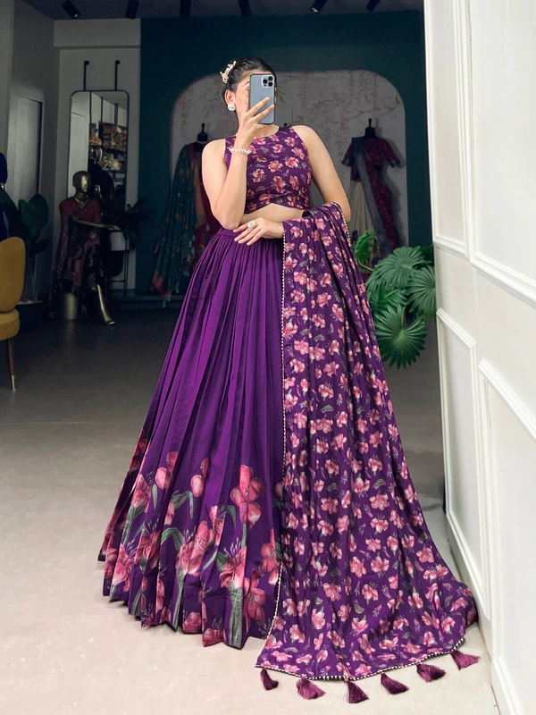 Azorte Fashion Jaipur Festive Wear: Elegant Tussar Silk Lehenga with Gold Foil Floral Print & Tassel  - PRL, Stitched, Unstitched