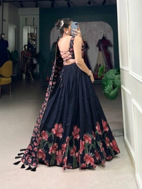 Azorte Fashion Jaipur Festive Wear: Elegant Tussar Silk Lehenga with Gold Foil Floral Print & Tassel  - BLK, Stitched, Unstitched