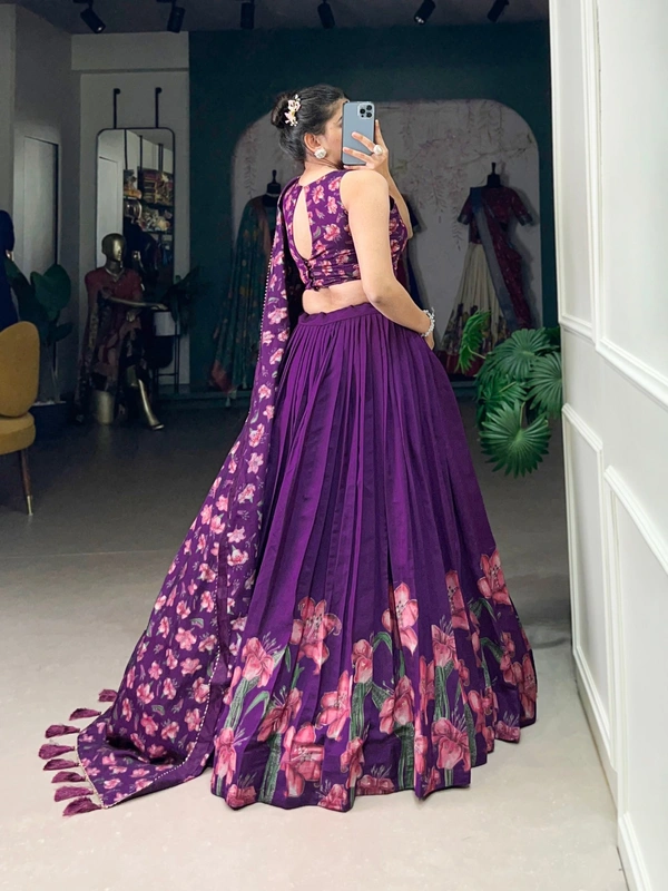 Azorte Fashion Jaipur Festive Wear: Elegant Tussar Silk Lehenga with Gold Foil Floral Print & Tassel  - PRL, Stitched, Unstitched