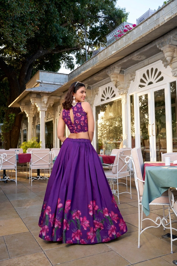 Azorte Fashion Festive Style: Tussar Silk Lehenga with Gold Foil Floral Print & Tassels - PRL, Stitched, Unstitched