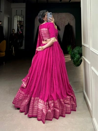 Azorte Fashion Chanderi Lehenga: Plain body, zari border. Sequin dupatta with lace. Elegant, lightweight festive wear - PNK, Stitched, Unstitched