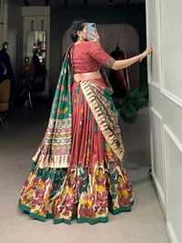 Azorte Fashion Advanced SEO Title:  Surat Kalamkari Tussar Silk Lehenga with Foil & Gotta Patti - Stitched Lehenga, Printed Blouse, Tassel Dupatta for Festive Occasions - SLM, Stitched, Unstitched