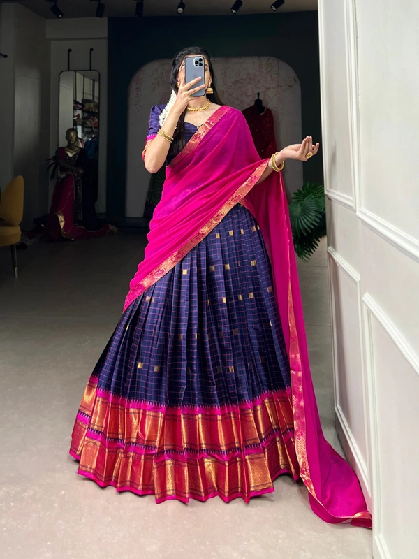 Azorte Fashion Cotton Silk Paithani Weaving Lehenga - Stitched, Zari Border Dupatta, Perfect for Traditional Celebrations - NBL, Stitched, Unstitched