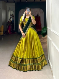 Azorte Fashion Cotton Silk Paithani Weaving Lehenga - Stitched, Zari Border Dupatta, Perfect for Traditional Celebrations - PRT, Stitched, Unstitched