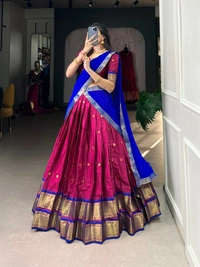 Azorte Fashion Cotton Silk Paithani Weaving Lehenga - Stitched, Zari Border Dupatta, Perfect for Traditional Celebrations - PNK, Stitched, Unstitched
